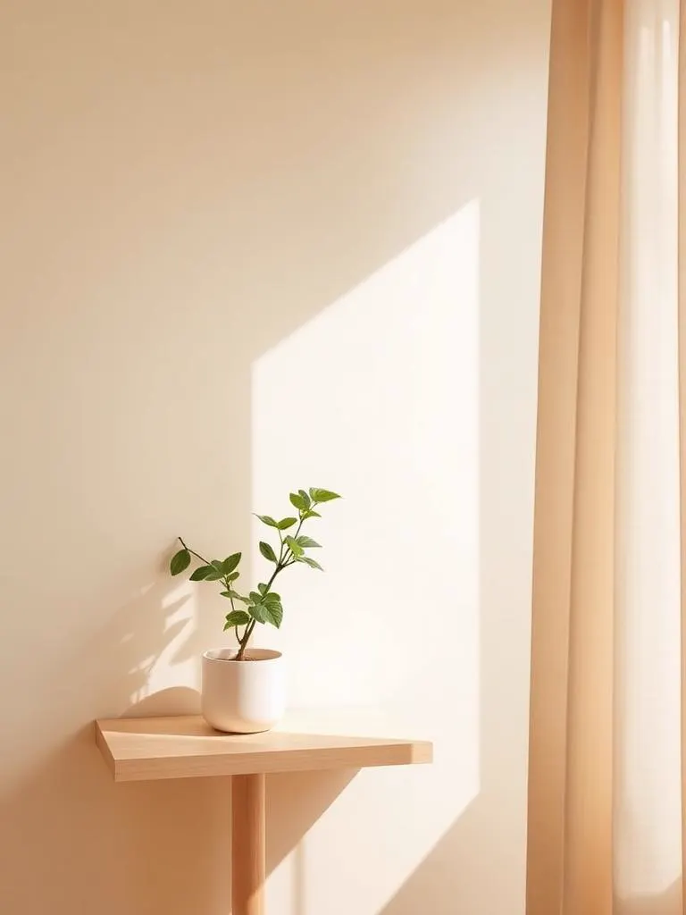 Canto sereno de um ambiente com planta e luz natural